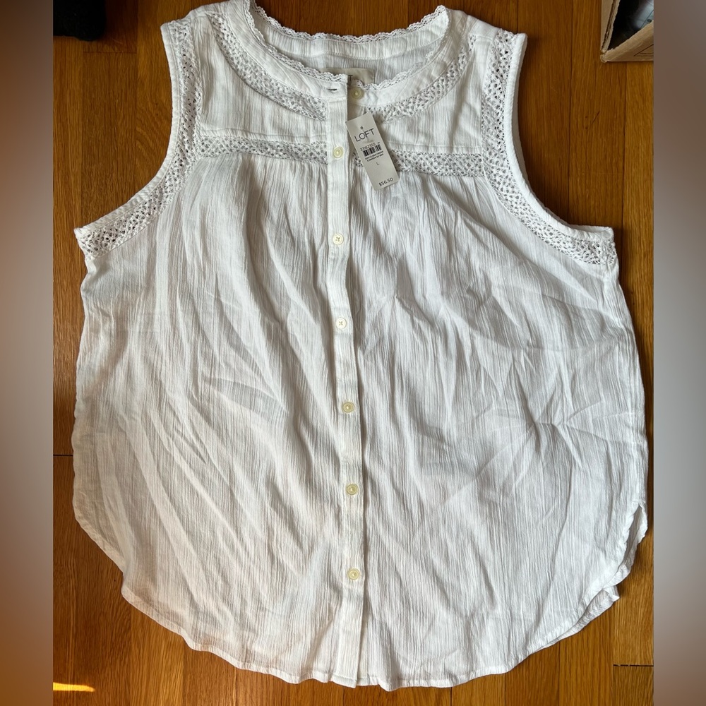 ***NWT*** LOFT linen look sleeveless top Size L white